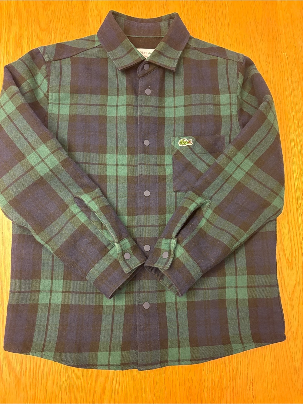 Lacoste Boys Green and Navy Plaid Button-Down Over Shirt/Jacket - size 8